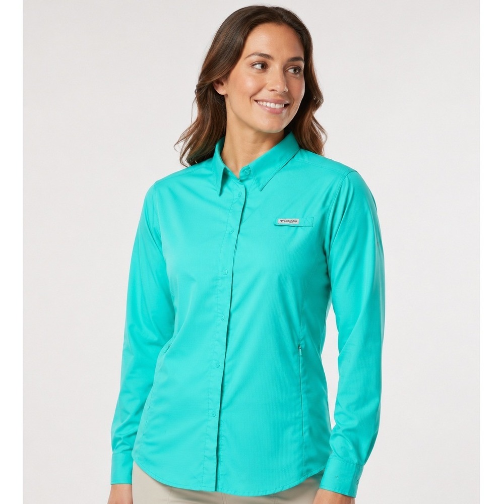 Columbia Womens PFG Tamiami II Long Sleeve Shirt Turquoise Fishing Hiking Top M